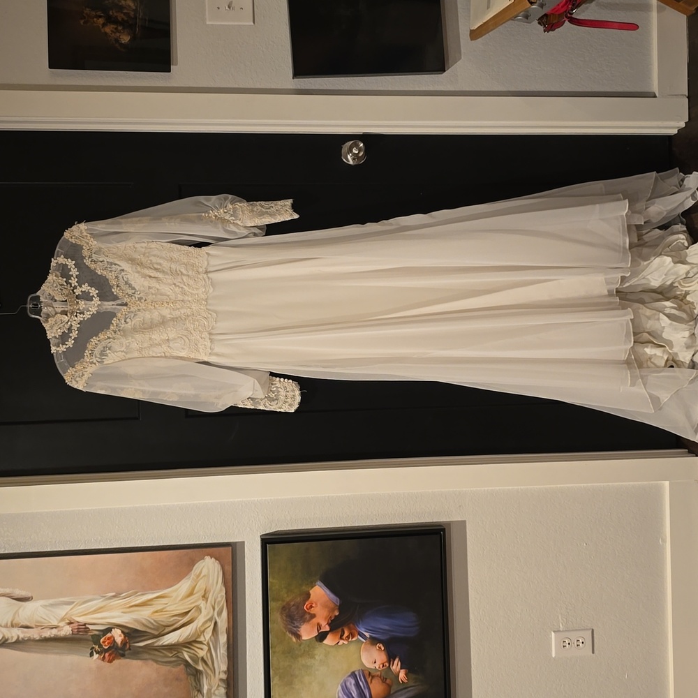 1970's or 80's Wedding Dress, lace, beading, voile over satin, beautiful